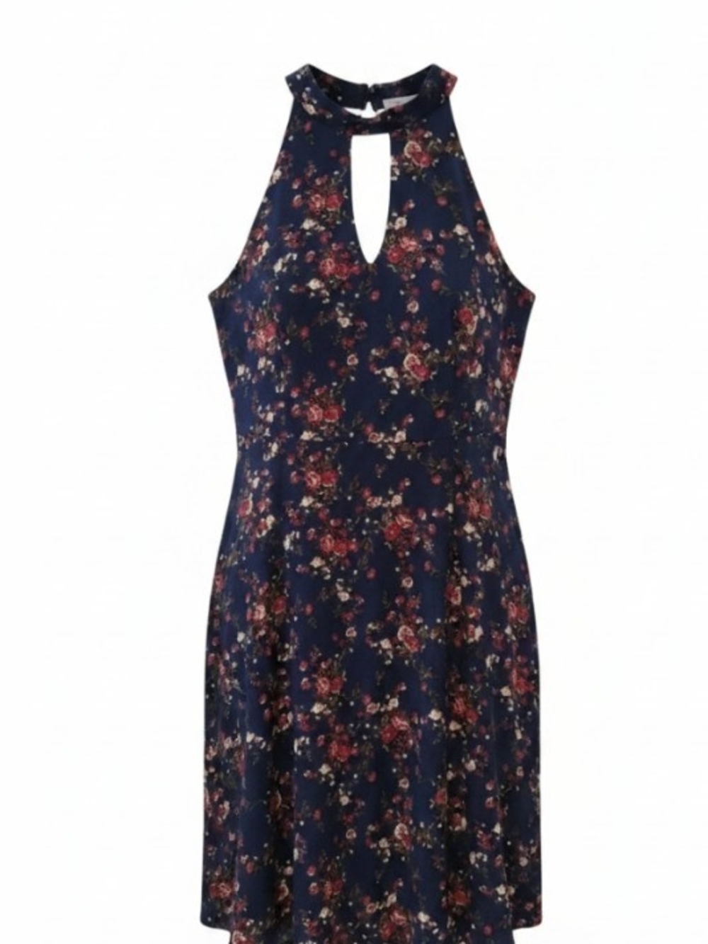 Alya Navy Floral Halter Midi Dress Keyhole Neckline SZ S